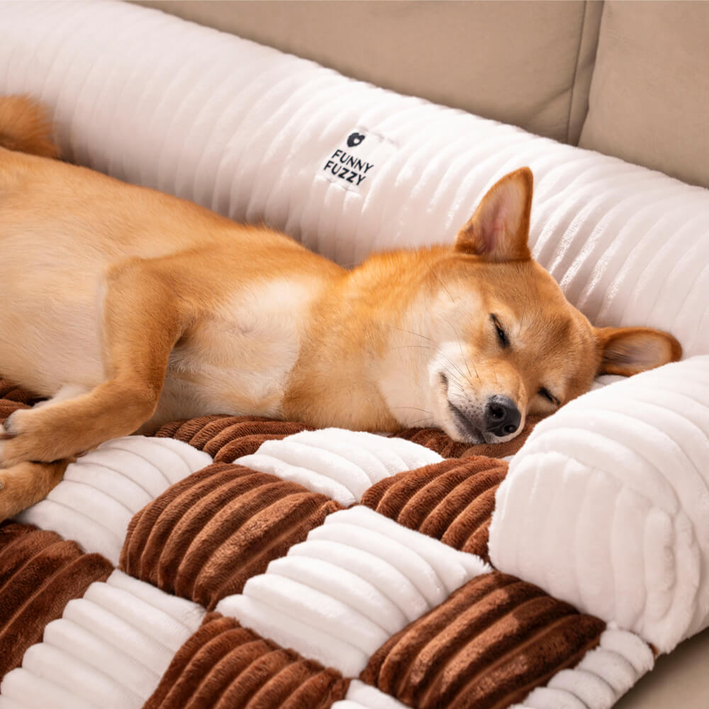 Protector acolchado para muebles de mascotas – Funda antideslizante para sofá y suelo | Manta a cuadros lavable para perros
