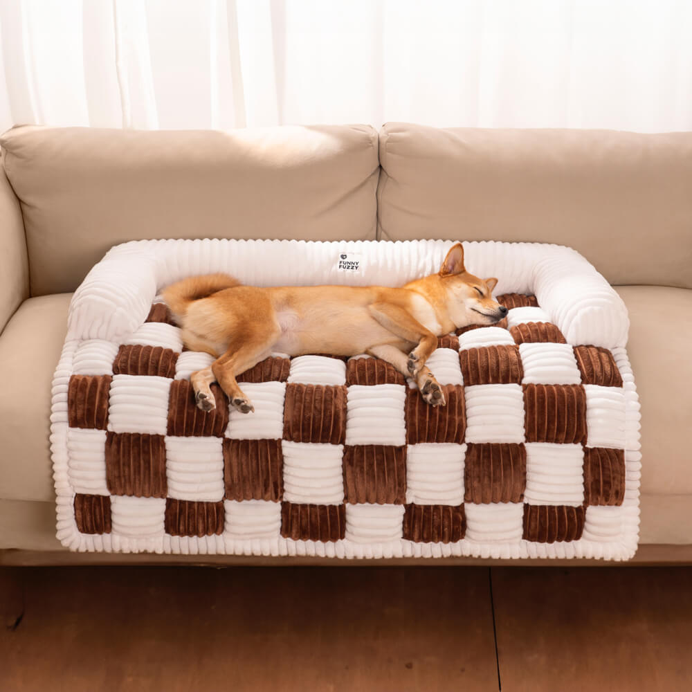 Protector acolchado para muebles de mascotas – Funda antideslizante para sofá y suelo | Manta a cuadros lavable para perros