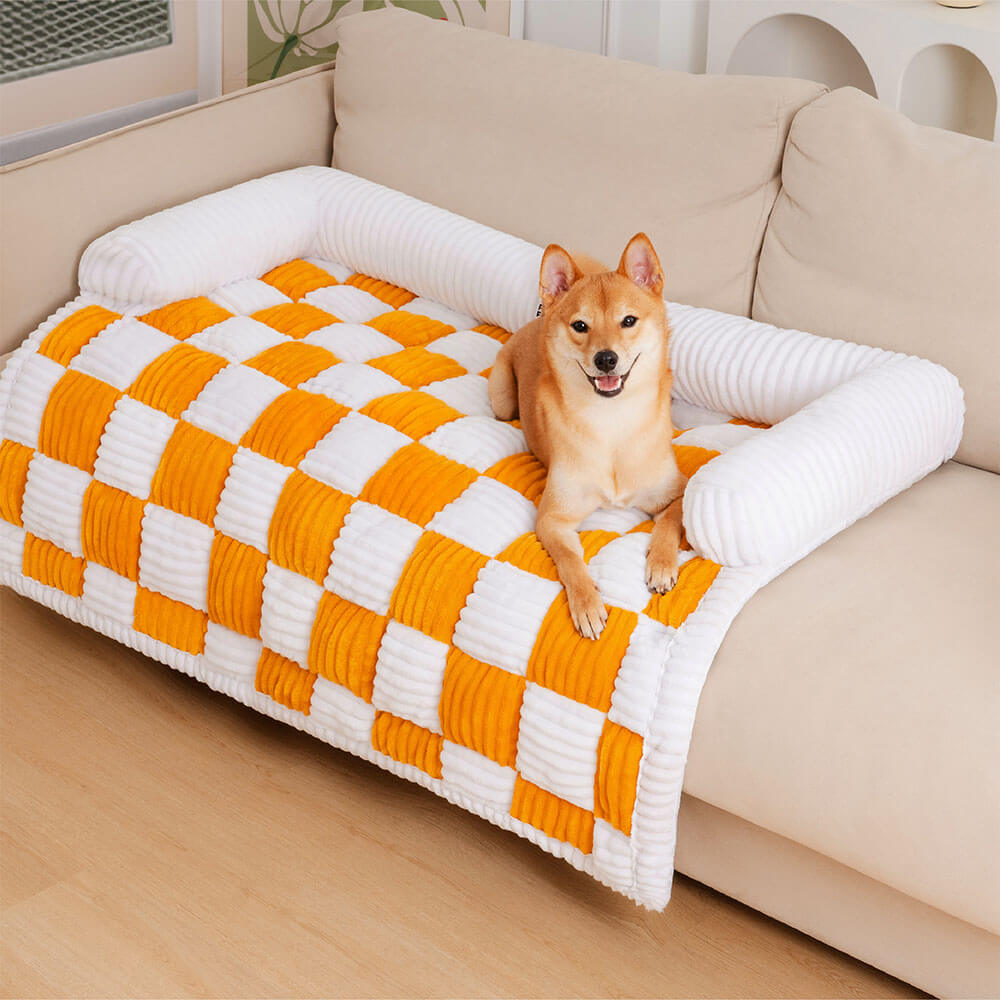 Protector acolchado para muebles de mascotas – Funda antideslizante para sofá y suelo | Manta a cuadros lavable para perros