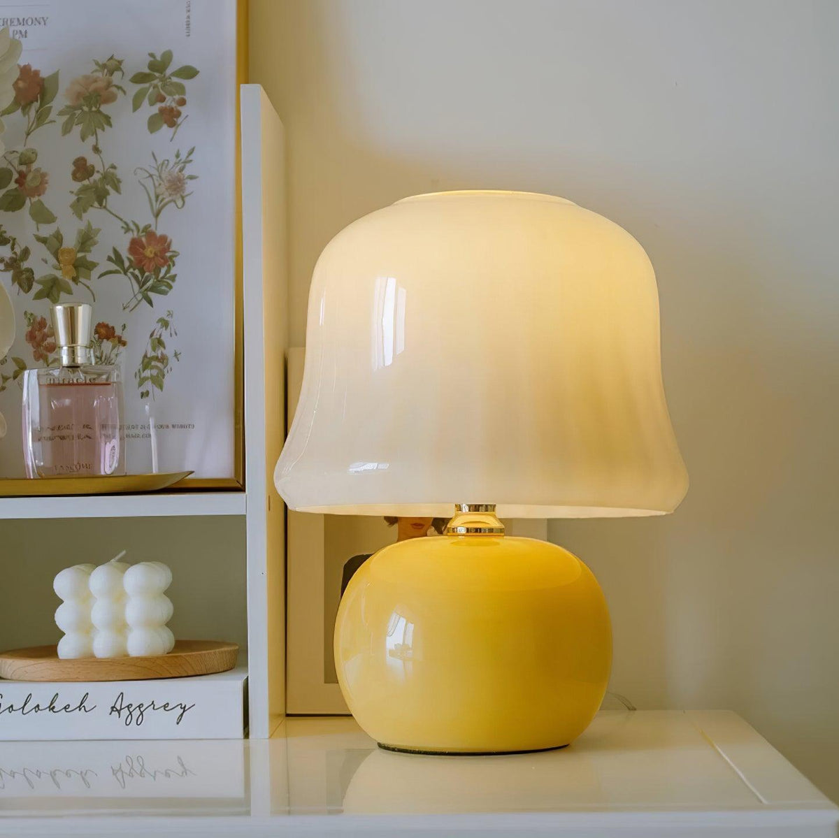 Ceramic Accent Lamp with Enamel Shade 11.4 in Beige for Nightstands Bedrooms Living Rooms Study Desks Side Tables E14 Socket 15W Soft Glow | Thomler