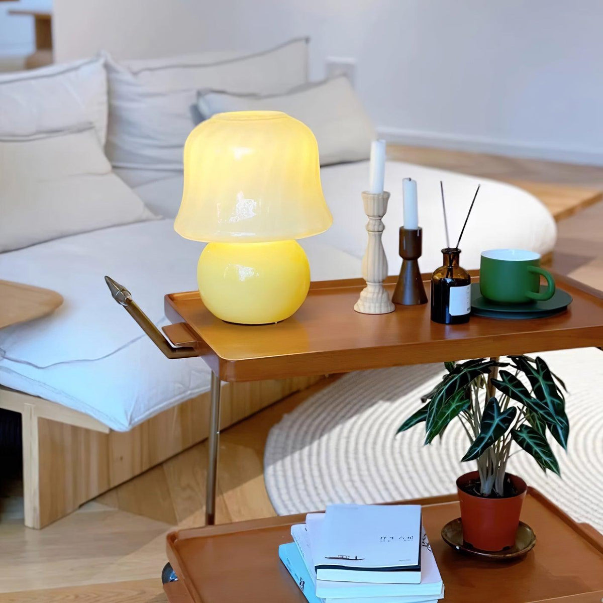 Ceramic Accent Lamp with Enamel Shade 11.4 in Beige for Nightstands Bedrooms Living Rooms Study Desks Side Tables E14 Socket 15W Soft Glow | Thomler