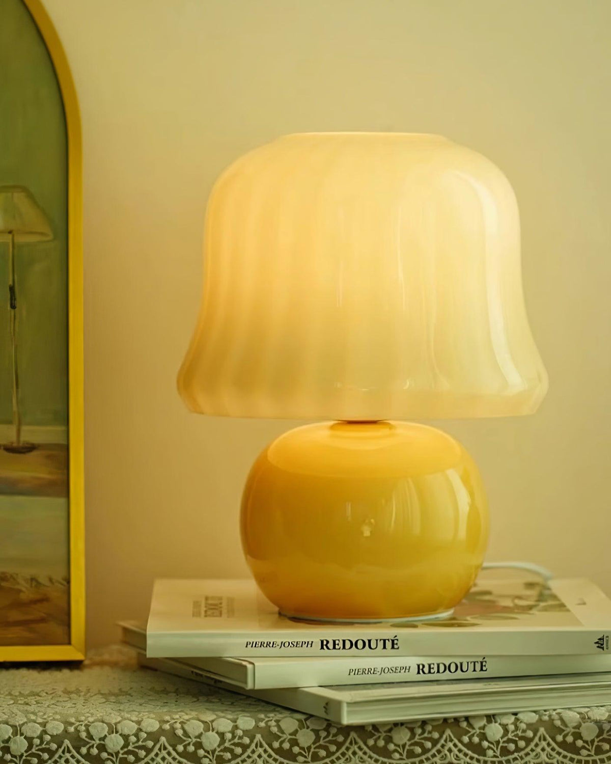 Ceramic Accent Lamp with Enamel Shade 11.4 in Beige for Nightstands Bedrooms Living Rooms Study Desks Side Tables E14 Socket 15W Soft Glow | Thomler