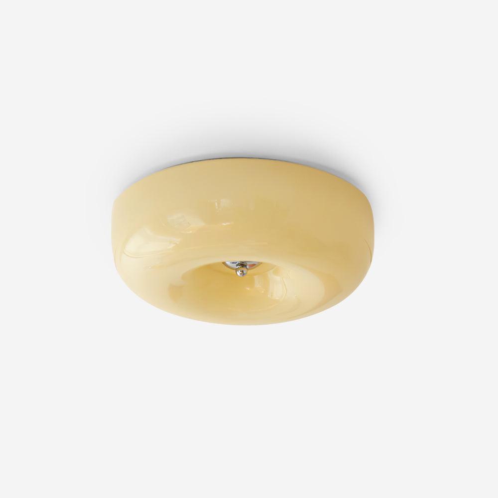 Lámpara de techo de montaje empotrado con cúpula de cristal de 16 pulgadas, color crema, redonda, LED, para dormitorio, sala de estar, comedor, perfil bajo, regulable, moderna para el hogar | Thomler