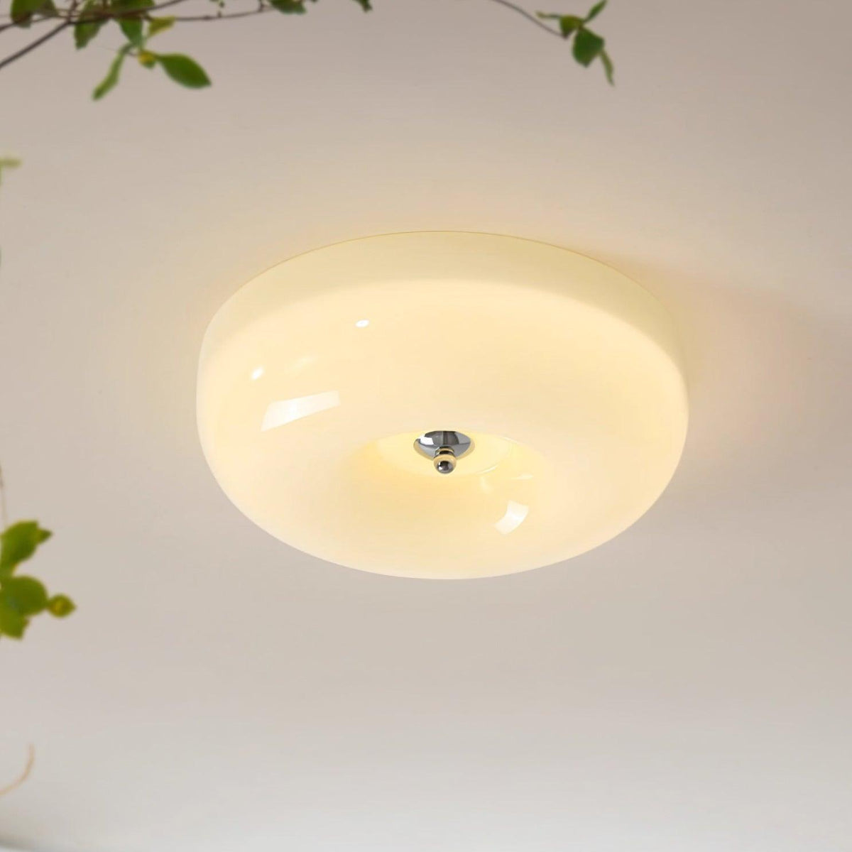 Lámpara de techo de montaje empotrado con cúpula de cristal de 16 pulgadas, color crema, redonda, LED, para dormitorio, sala de estar, comedor, perfil bajo, regulable, moderna para el hogar | Thomler