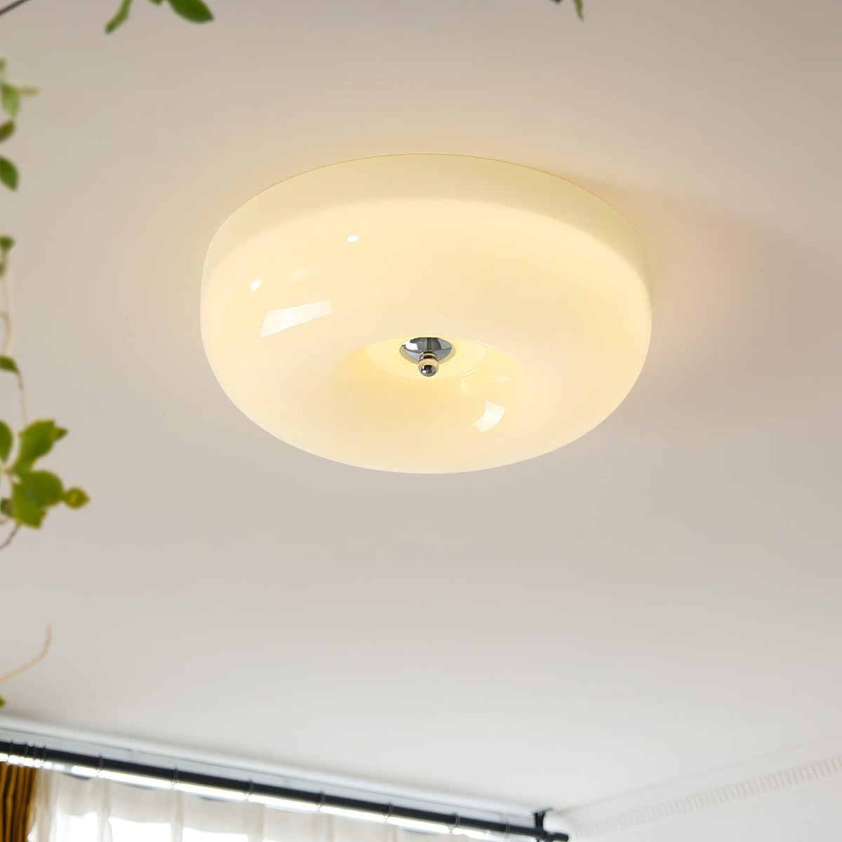 Lámpara de techo de montaje empotrado con cúpula de cristal de 16 pulgadas, color crema, redonda, LED, para dormitorio, sala de estar, comedor, perfil bajo, regulable, moderna para el hogar | Thomler