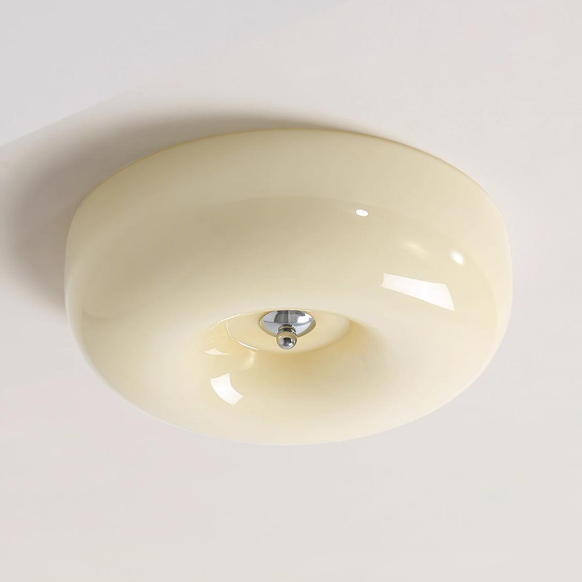 Lámpara de techo de montaje empotrado con cúpula de cristal de 16 pulgadas, color crema, redonda, LED, para dormitorio, sala de estar, comedor, perfil bajo, regulable, moderna para el hogar | Thomler