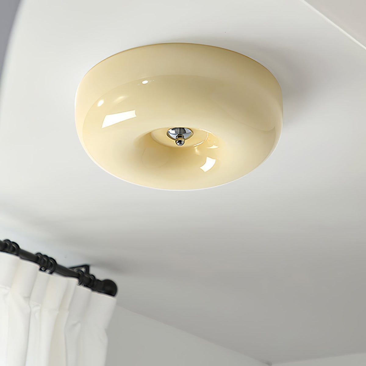 Lámpara de techo de montaje empotrado con cúpula de cristal de 16 pulgadas, color crema, redonda, LED, para dormitorio, sala de estar, comedor, perfil bajo, regulable, moderna para el hogar | Thomler