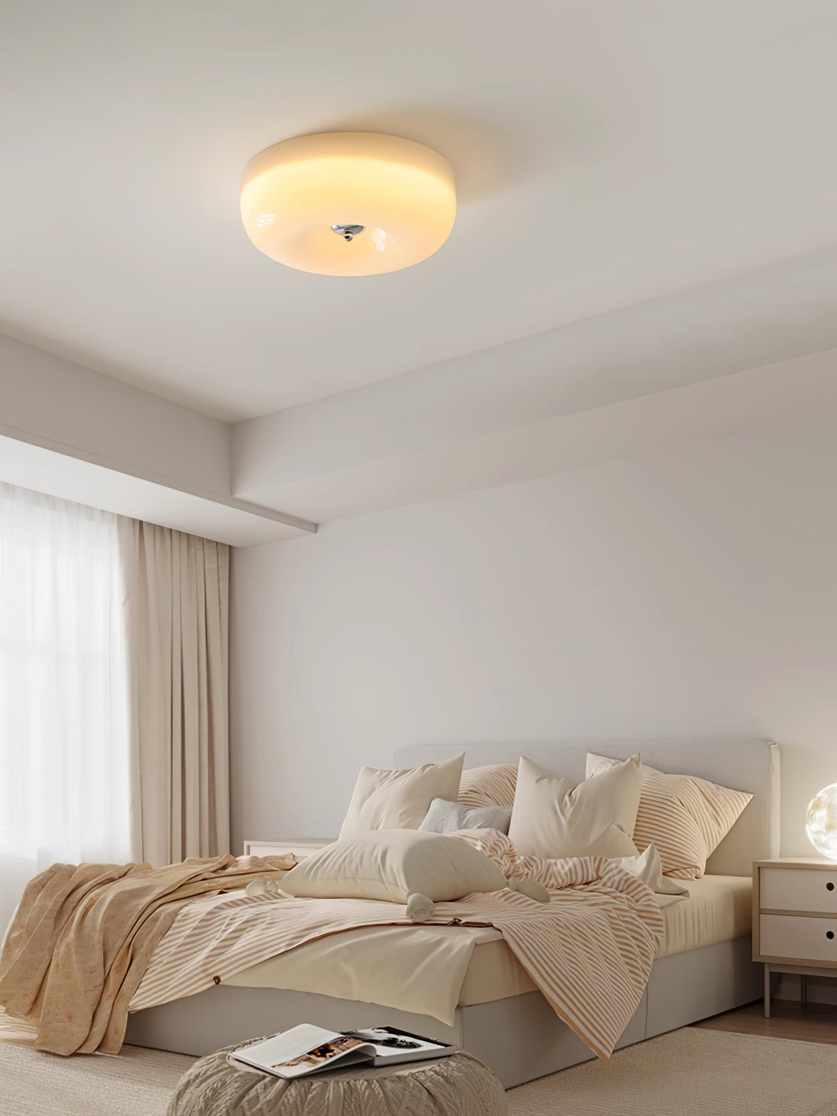 Lámpara de techo de montaje empotrado con cúpula de cristal de 16 pulgadas, color crema, redonda, LED, para dormitorio, sala de estar, comedor, perfil bajo, regulable, moderna para el hogar | Thomler
