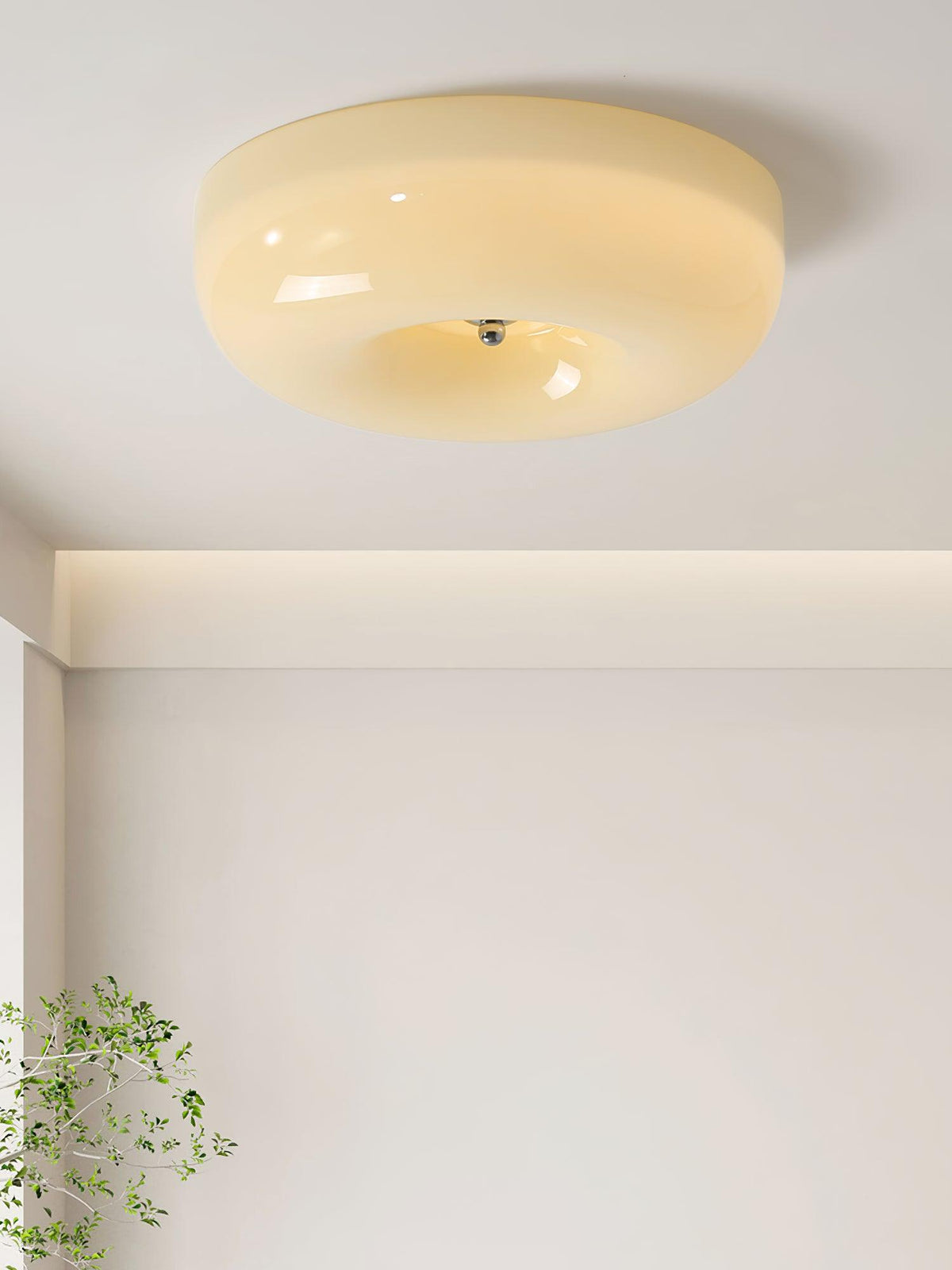 Lámpara de techo de montaje empotrado con cúpula de cristal de 16 pulgadas, color crema, redonda, LED, para dormitorio, sala de estar, comedor, perfil bajo, regulable, moderna para el hogar | Thomler