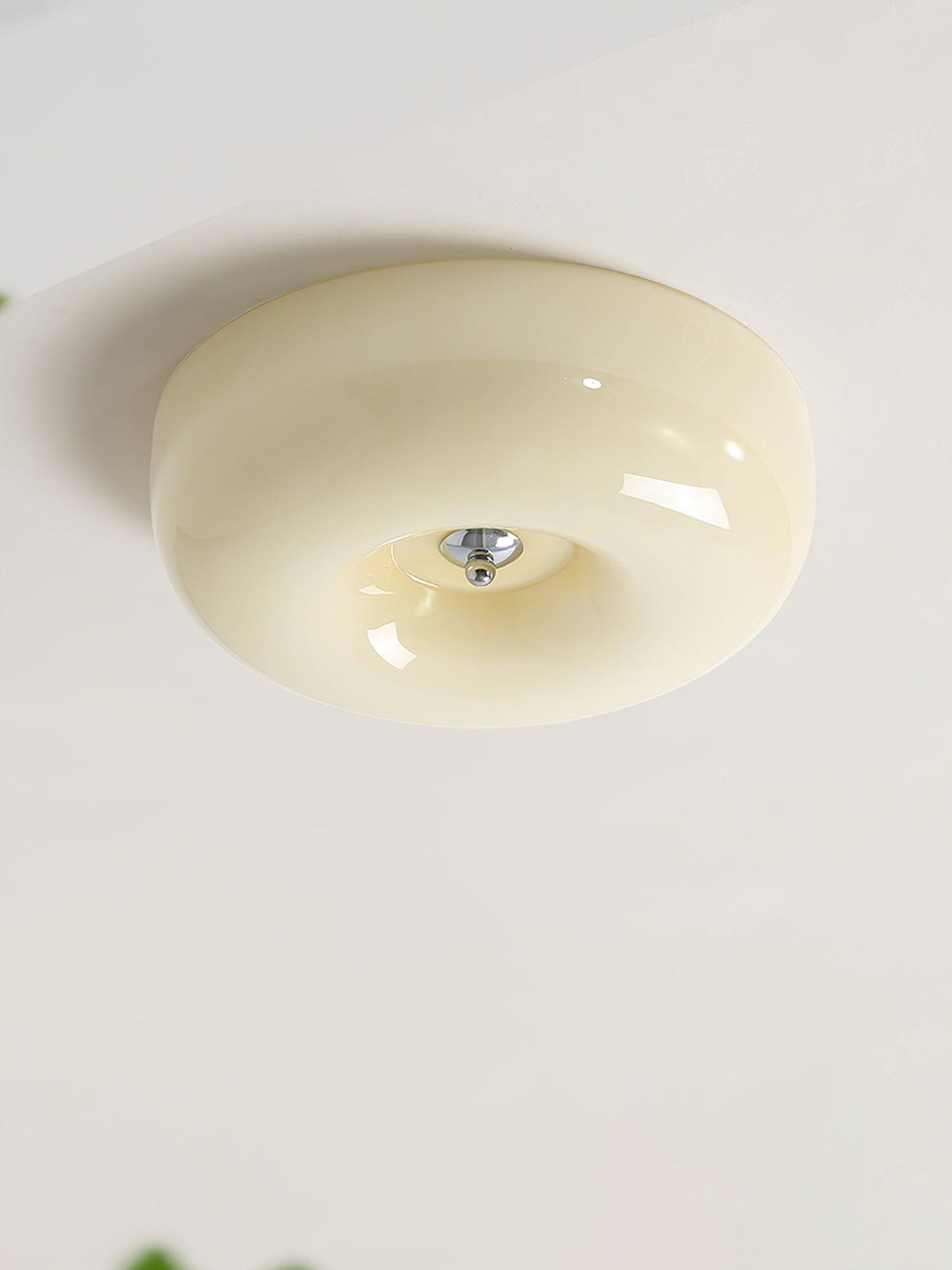Lámpara de techo de montaje empotrado con cúpula de cristal de 16 pulgadas, color crema, redonda, LED, para dormitorio, sala de estar, comedor, perfil bajo, regulable, moderna para el hogar | Thomler