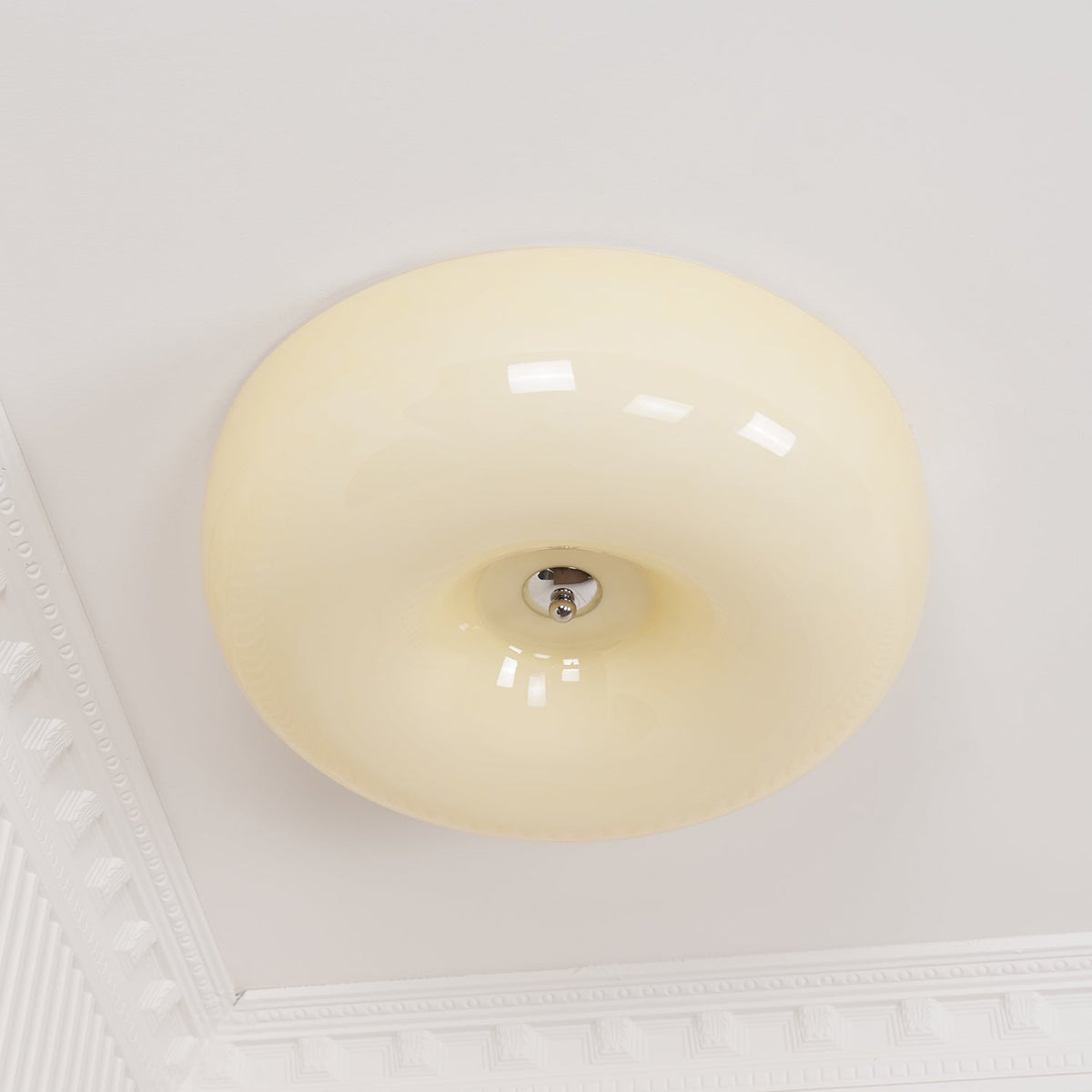 Lámpara de techo de montaje empotrado con cúpula de cristal de 16 pulgadas, color crema, redonda, LED, para dormitorio, sala de estar, comedor, perfil bajo, regulable, moderna para el hogar | Thomler