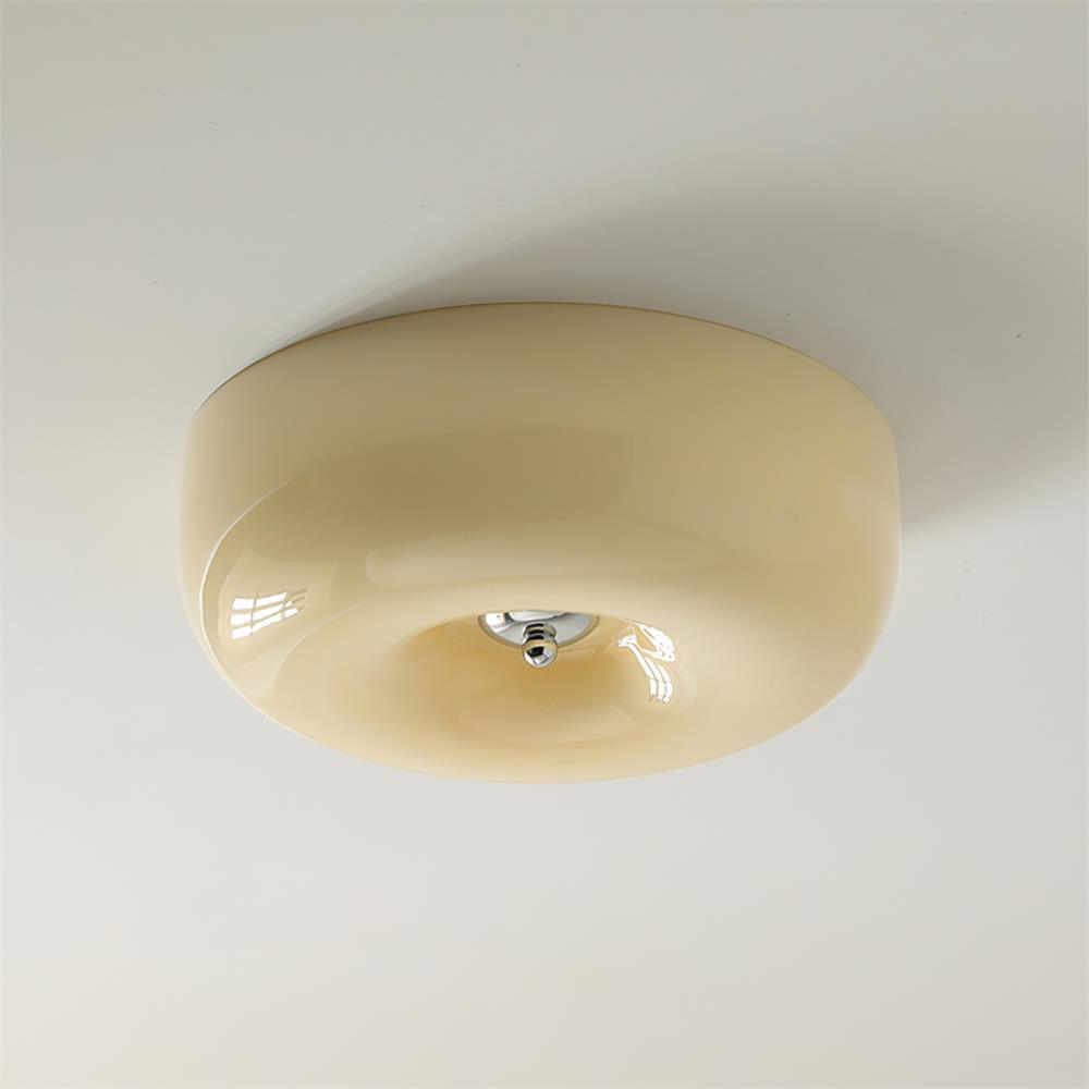 Lámpara de techo de montaje empotrado con cúpula de cristal de 16 pulgadas, color crema, redonda, LED, para dormitorio, sala de estar, comedor, perfil bajo, regulable, moderna para el hogar | Thomler