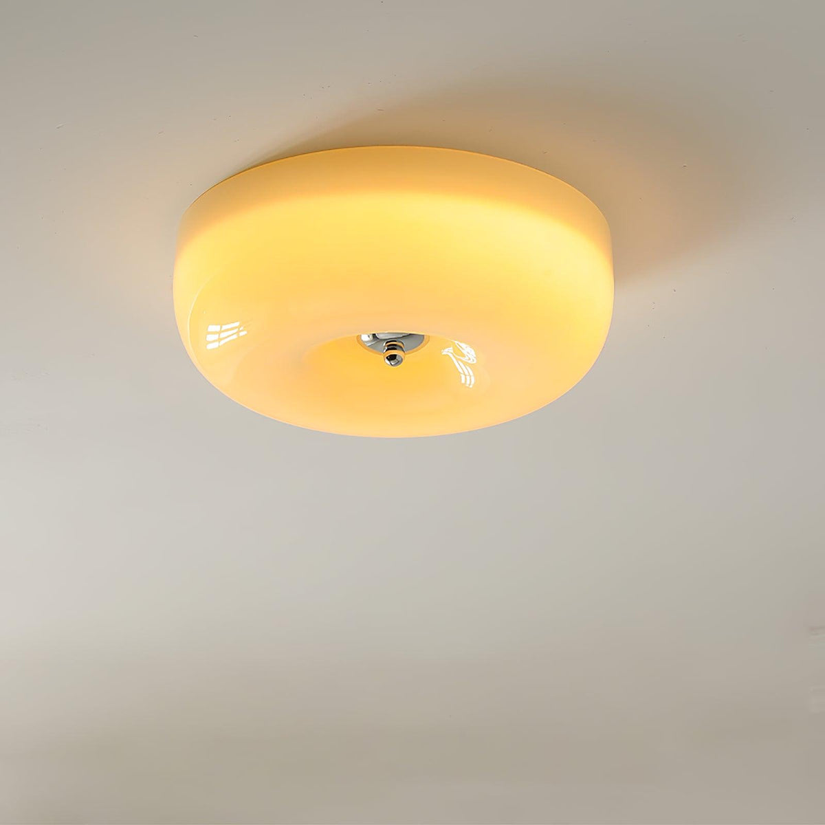 Lámpara de techo de montaje empotrado con cúpula de cristal de 16 pulgadas, color crema, redonda, LED, para dormitorio, sala de estar, comedor, perfil bajo, regulable, moderna para el hogar | Thomler
