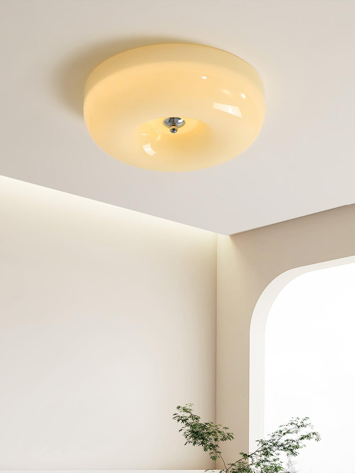 Lámpara de techo de montaje empotrado con cúpula de cristal de 16 pulgadas, color crema, redonda, LED, para dormitorio, sala de estar, comedor, perfil bajo, regulable, moderna para el hogar | Thomler
