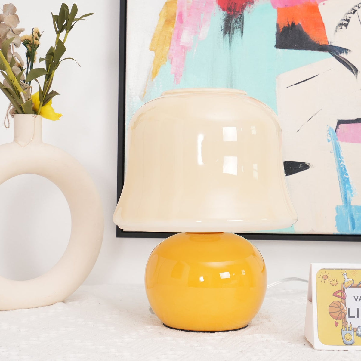 Ceramic Accent Lamp with Enamel Shade 11.4 in Beige for Nightstands Bedrooms Living Rooms Study Desks Side Tables E14 Socket 15W Soft Glow | Thomler