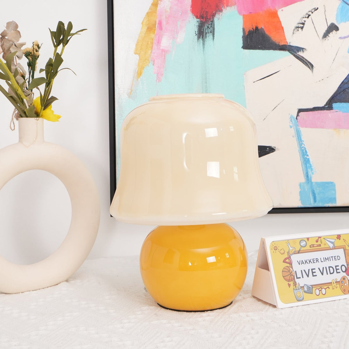 Ceramic Accent Lamp with Enamel Shade 11.4 in Beige for Nightstands Bedrooms Living Rooms Study Desks Side Tables E14 Socket 15W Soft Glow | Thomler