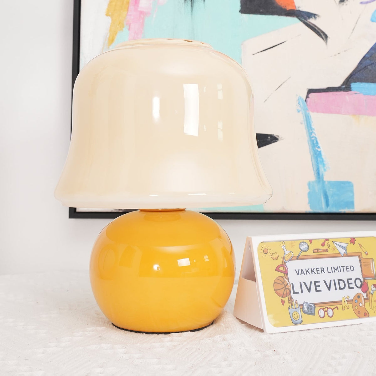Ceramic Accent Lamp with Enamel Shade 11.4 in Beige for Nightstands Bedrooms Living Rooms Study Desks Side Tables E14 Socket 15W Soft Glow | Thomler