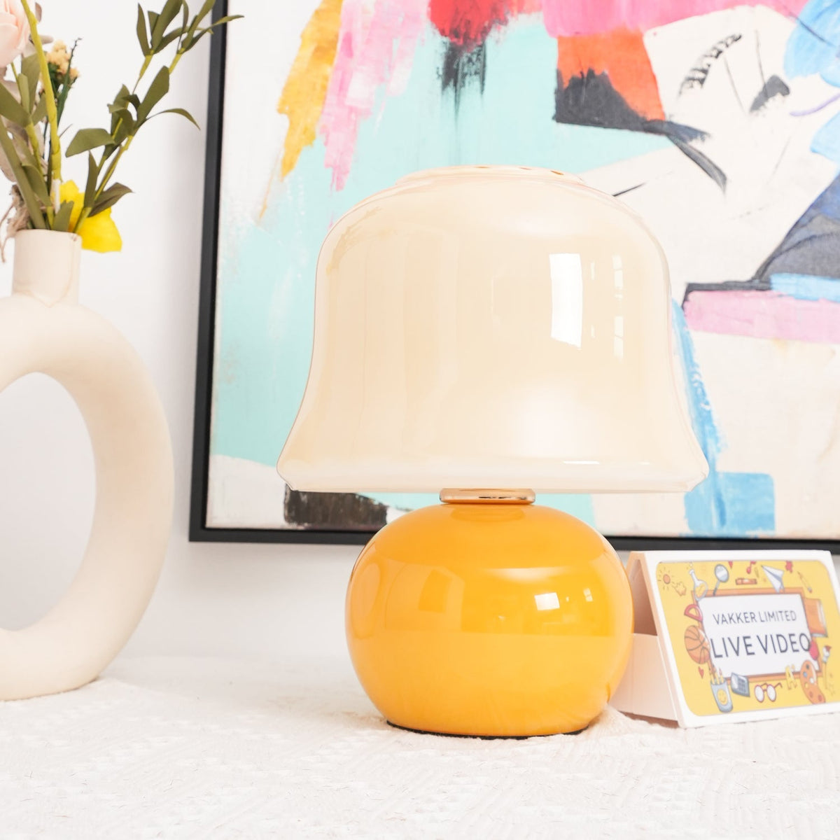 Ceramic Accent Lamp with Enamel Shade 11.4 in Beige for Nightstands Bedrooms Living Rooms Study Desks Side Tables E14 Socket 15W Soft Glow | Thomler