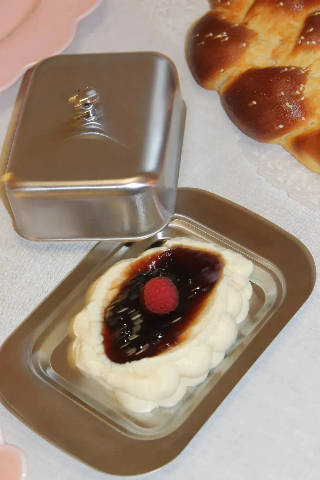 Recipiente de acero inoxidable con tapa para productos lácteos frescos, 7.5 pulgadas, contenedor de almacenamiento de mesa de cocina, diseño vintage | Thomler