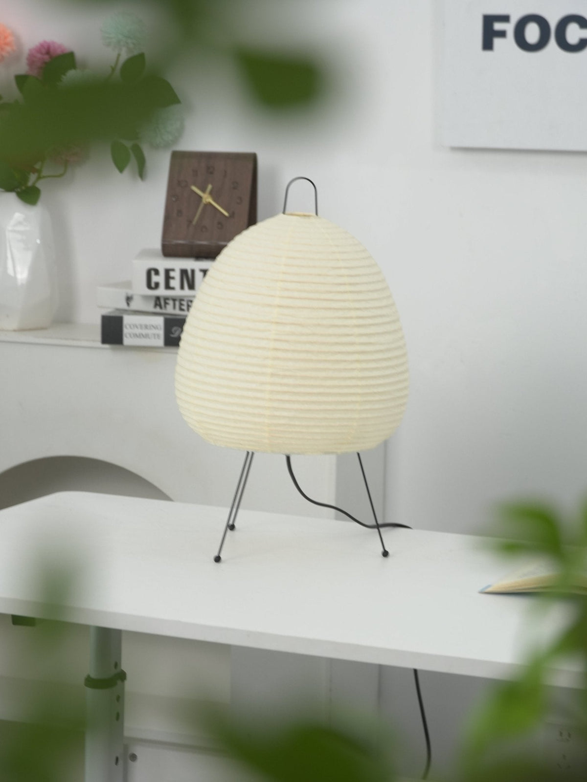 Lámpara de acento con pantalla de papel hecha a mano, 10 pulgadas de ancho, luz nocturna LED de brillo cálido para dormitorio, oficina, escritorio, rincón de lectura, estilo minimalista japonés