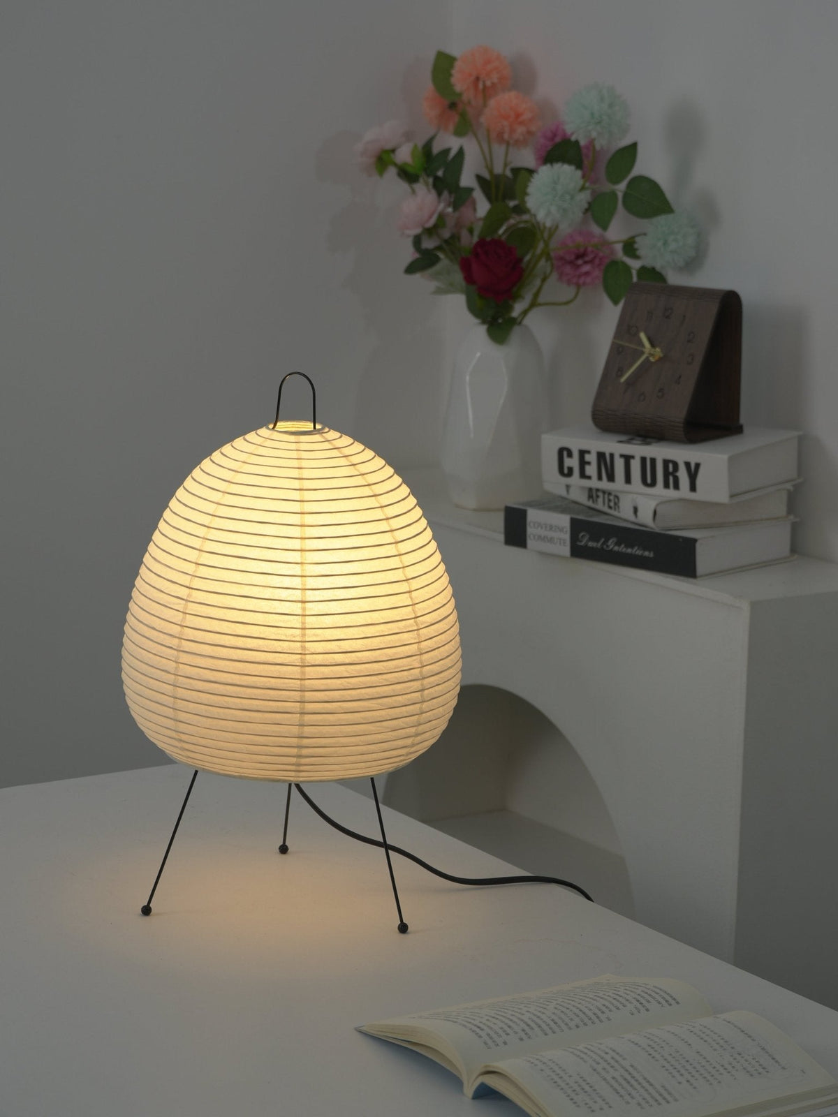 Lámpara de acento con pantalla de papel hecha a mano, 10 pulgadas de ancho, luz nocturna LED de brillo cálido para dormitorio, oficina, escritorio, rincón de lectura, estilo minimalista japonés