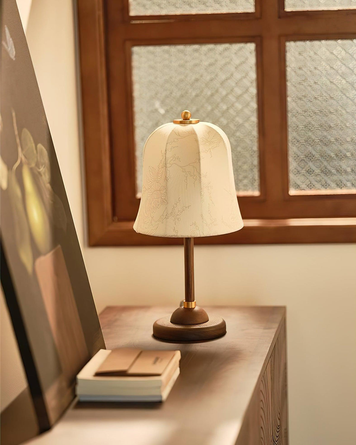Nightstand Lamp with Fabric Shade 9-Inch Dimmable Task Light Copper Walnut Finish Bedroom Reading Side Table Lighting Home Decor | Thomler