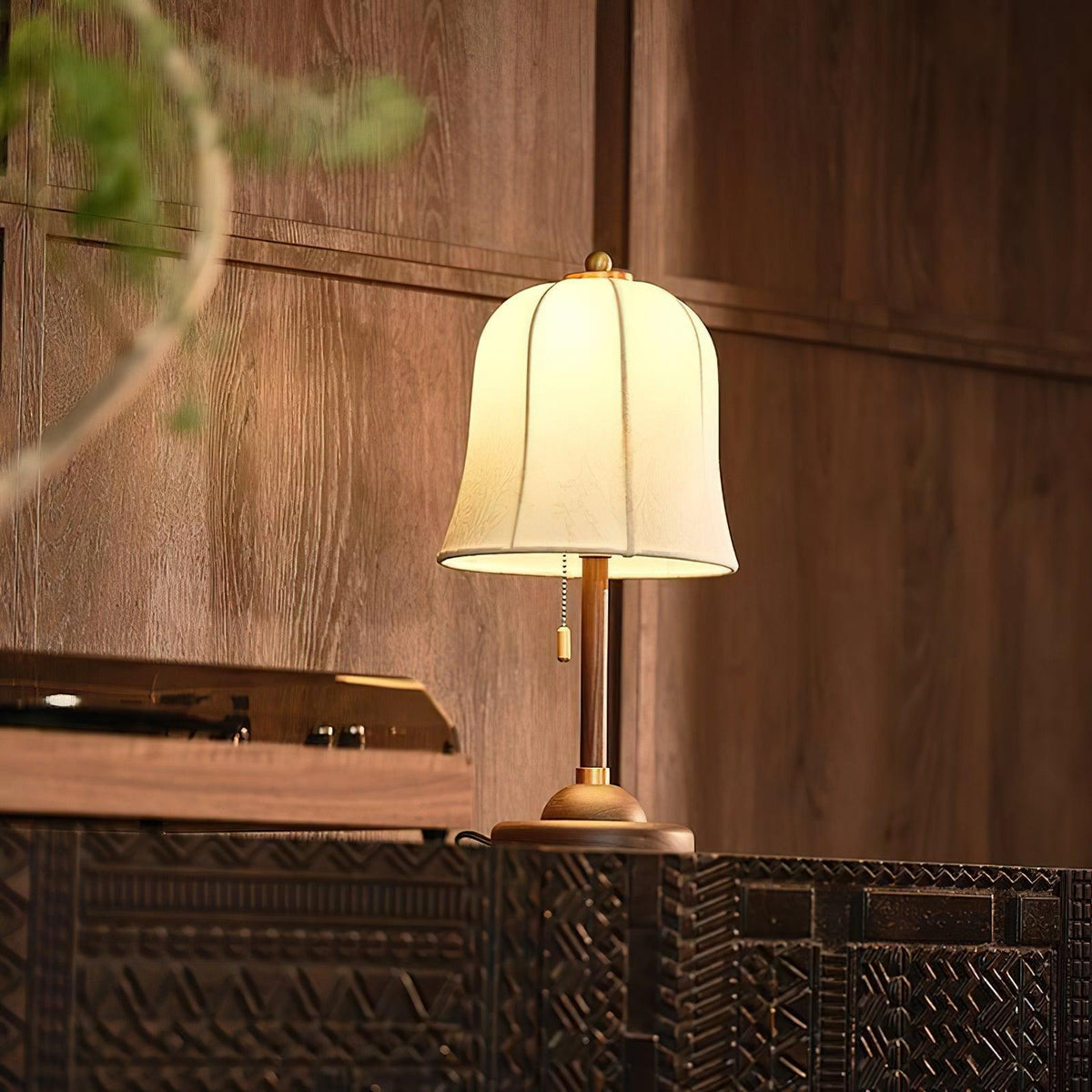 Nightstand Lamp with Fabric Shade 9-Inch Dimmable Task Light Copper Walnut Finish Bedroom Reading Side Table Lighting Home Decor | Thomler