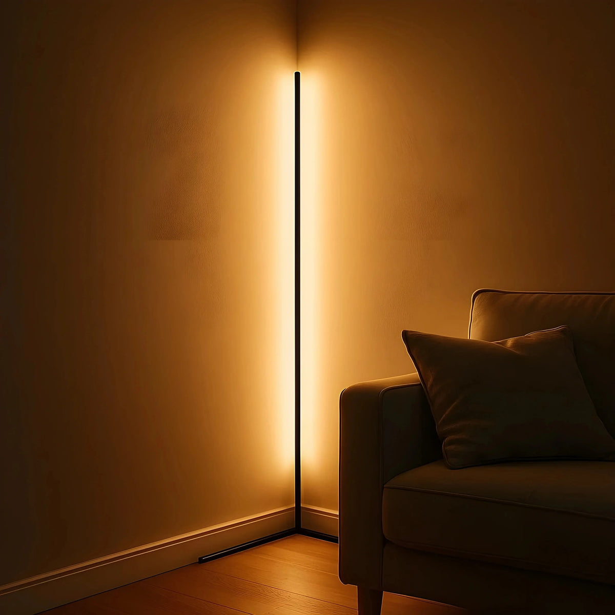 Dimmable LED Corner Floor Lamp with Remote Control Black 56 in Tall | Adjustable Light Temperature for Living Room Bedroom Office | Modern A | Thomler