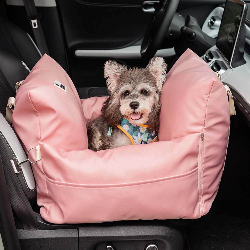 Gepolsterte Hunde-Autositz-Sitzerhöhung mit Sicherheitsgurt & Seitenpolstern – Wasserfeste, waschbare Haustier-Transportbox für Autos, SUVs & Reisen