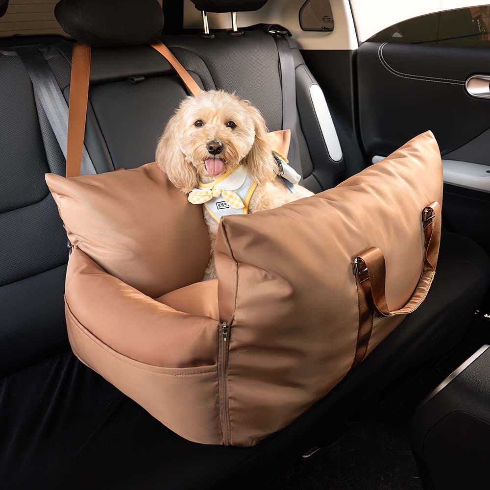 Gepolsterte Hunde-Autositz-Sitzerhöhung mit Sicherheitsgurt & Seitenpolstern – Wasserfeste, waschbare Haustier-Transportbox für Autos, SUVs & Reisen