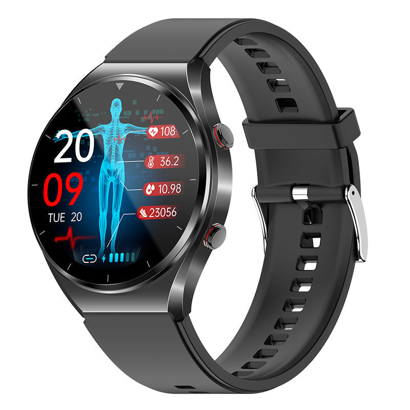 Gezondheidsmonitoring-smartwatch met glucosemeter, hartslag-, ECG-, bloeddruk- en HRV-sensor voor dagelijks welzijn en fitness