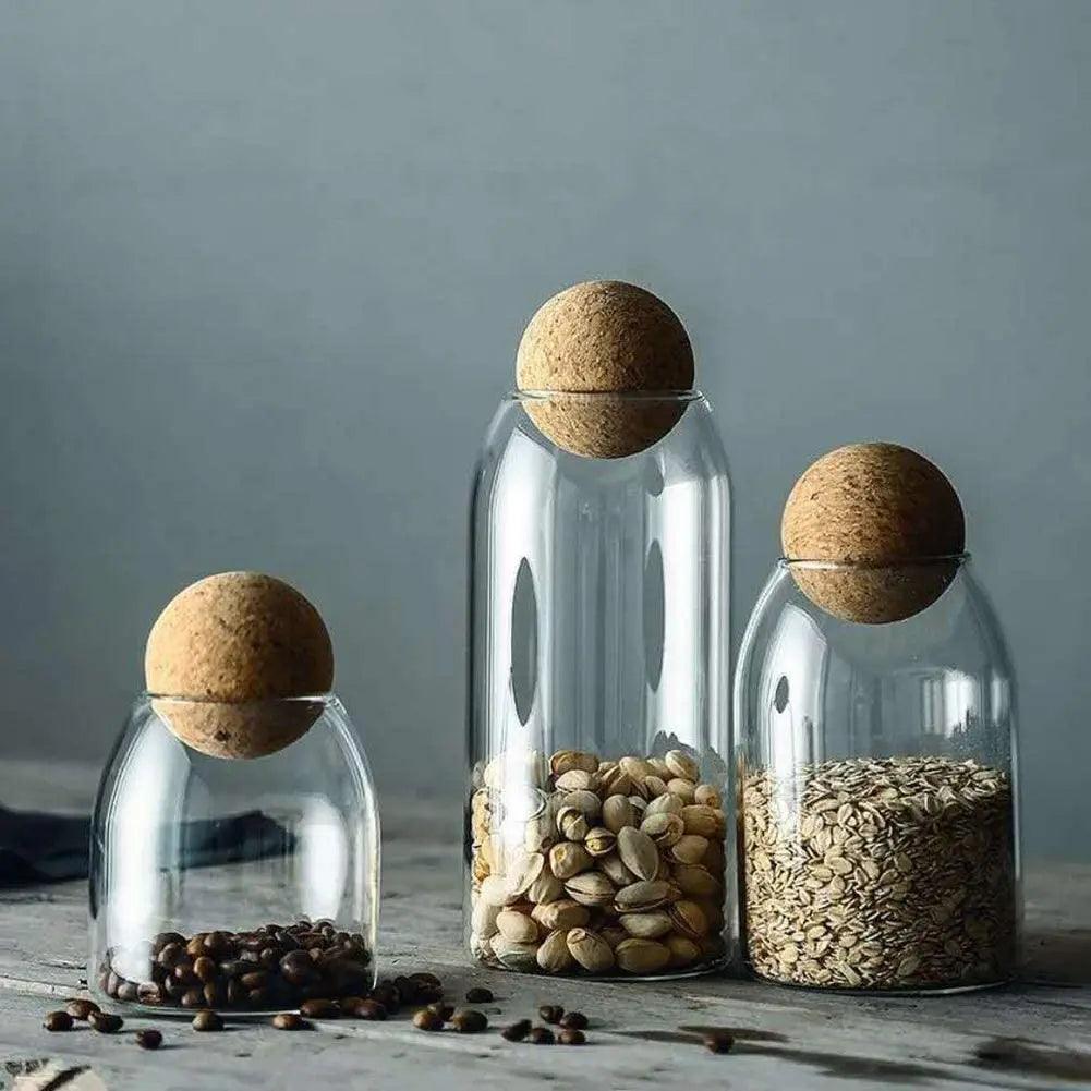 Dreier-Set Vorratsgläser aus Glas mit Korkdeckeln für die Küche, zur Aufbewahrung von Trockenwaren wie Mehl, Zucker, Kaffee, Tee und Gewürzen | Thomler