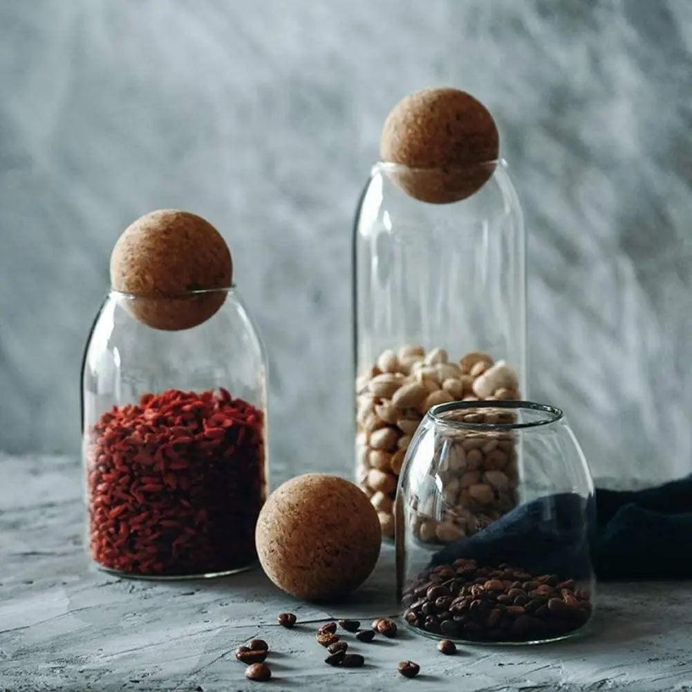 Dreier-Set Vorratsgläser aus Glas mit Korkdeckeln für die Küche, zur Aufbewahrung von Trockenwaren wie Mehl, Zucker, Kaffee, Tee und Gewürzen | Thomler