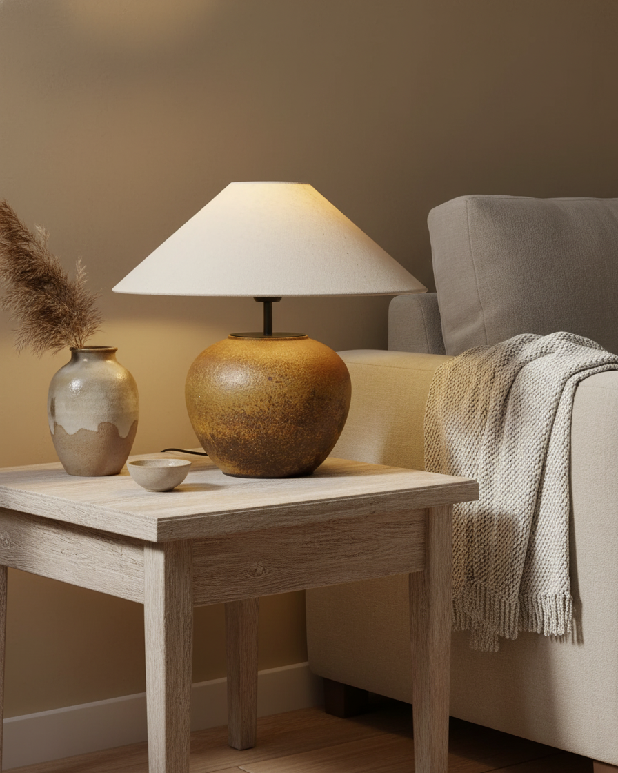 Handcrafted Ceramic Bedside Lamp 16x15 inches White Ambient Light for Bedroom Nightstand Reading Corner Living Room Side Table Desk Accent M | Thomler