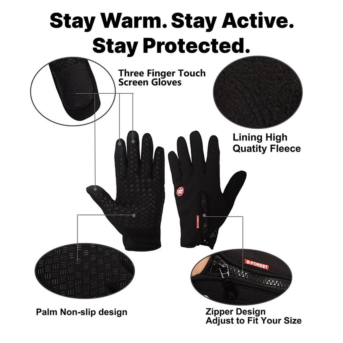 Touchscreen Winter Gloves with Windproof Shell & Anti-Slip Grip for Men & Women – Cold Weather Fleece Lined Thermal Sports Gloves