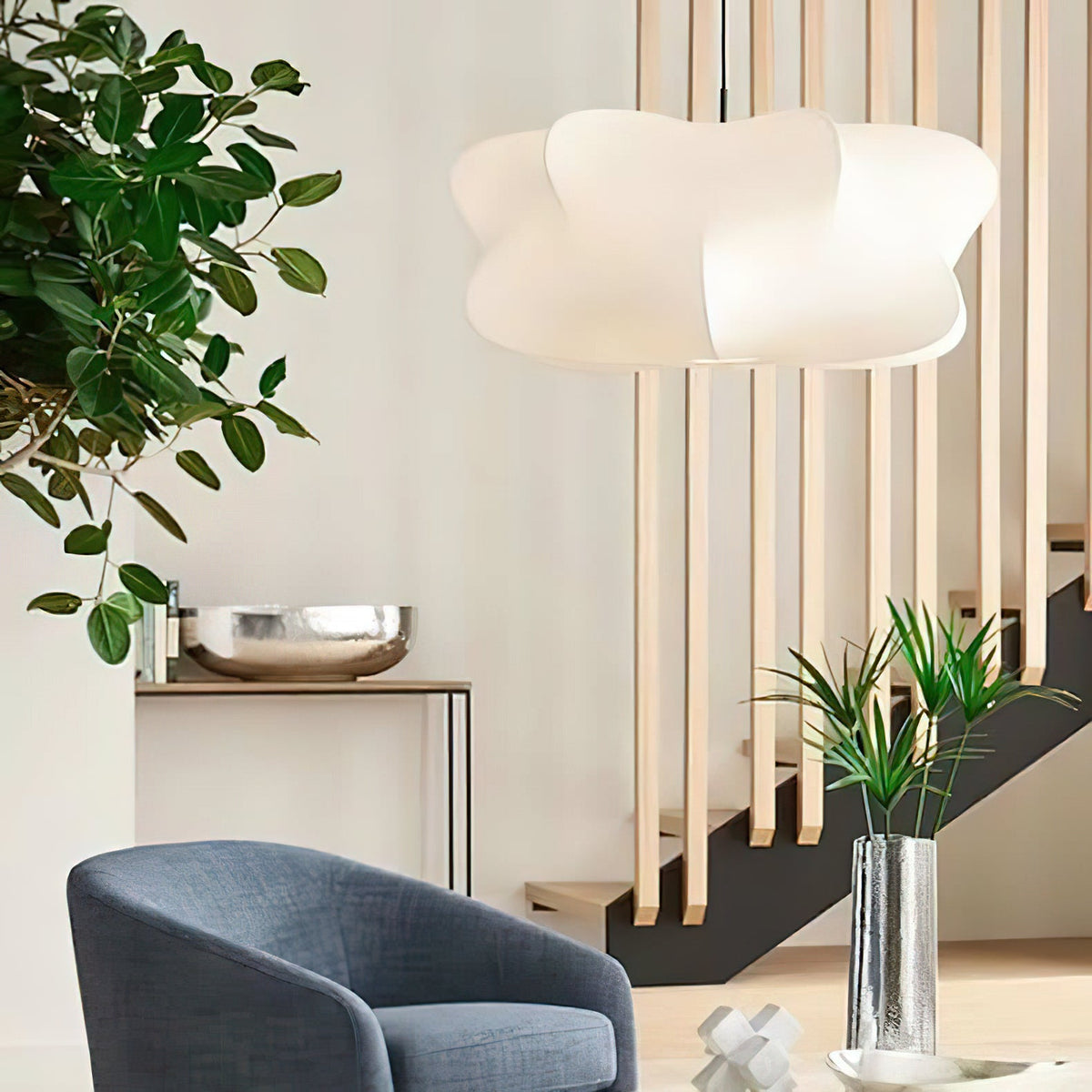 Lámpara colgante de 3 luces Silk Cloud, blanca, 24 pulgadas, montaje en techo ajustable, E27, para comedor, sala de estar, cocina, luz de techo interior moderna | Thomler