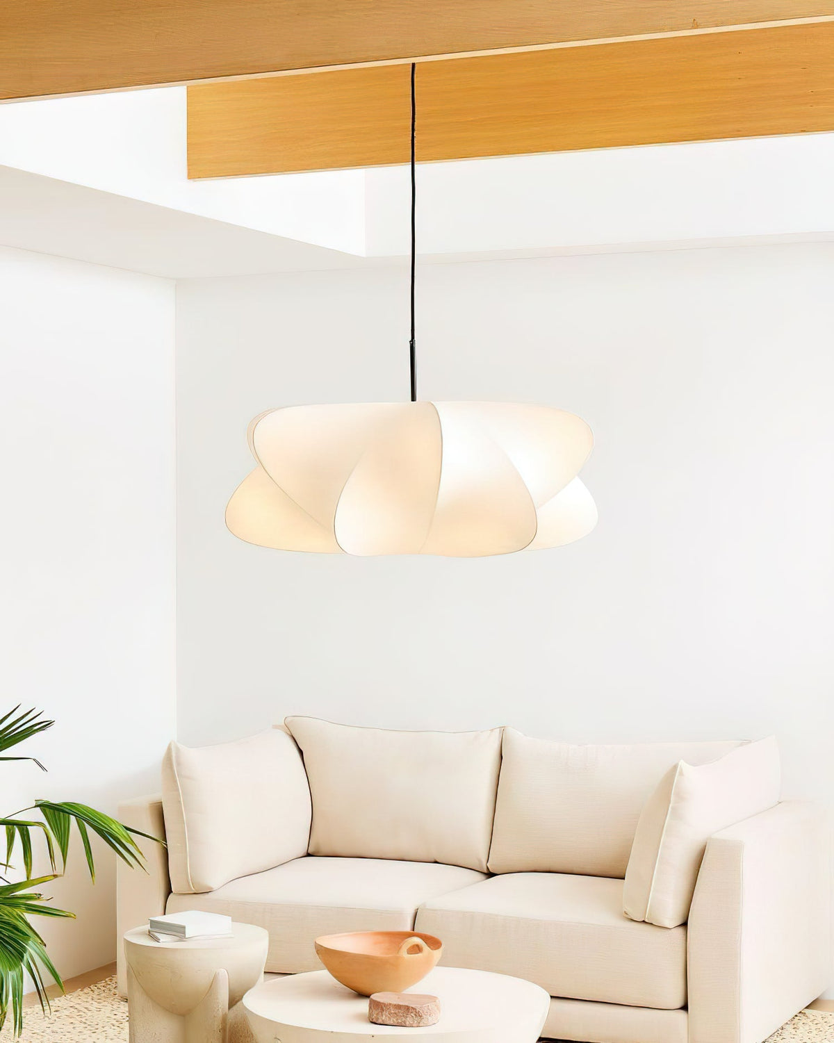 Lámpara colgante de 3 luces Silk Cloud, blanca, 24 pulgadas, montaje en techo ajustable, E27, para comedor, sala de estar, cocina, luz de techo interior moderna | Thomler
