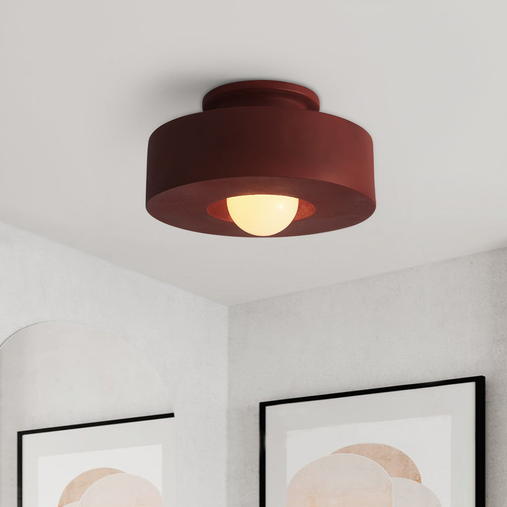 Flush Mount Drum Fixture 12-Inch Resin Shade Adjustable Brightness for Bedroom Den Hallway Low Profile 6-Inch Height Minimalist Japanese Sty | Thomler