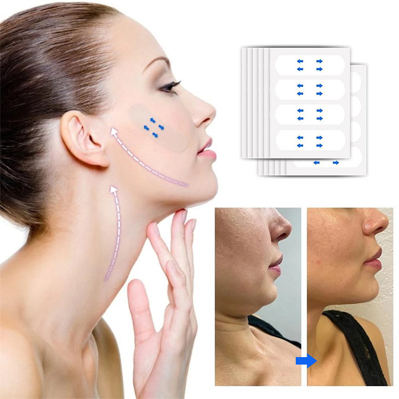 Invisible Facial Lifting Tape Strips for Jawline Contouring & Wrinkle Smoothing - Clear V-Shape Face Lift Stickers for Under Makeup - Breath