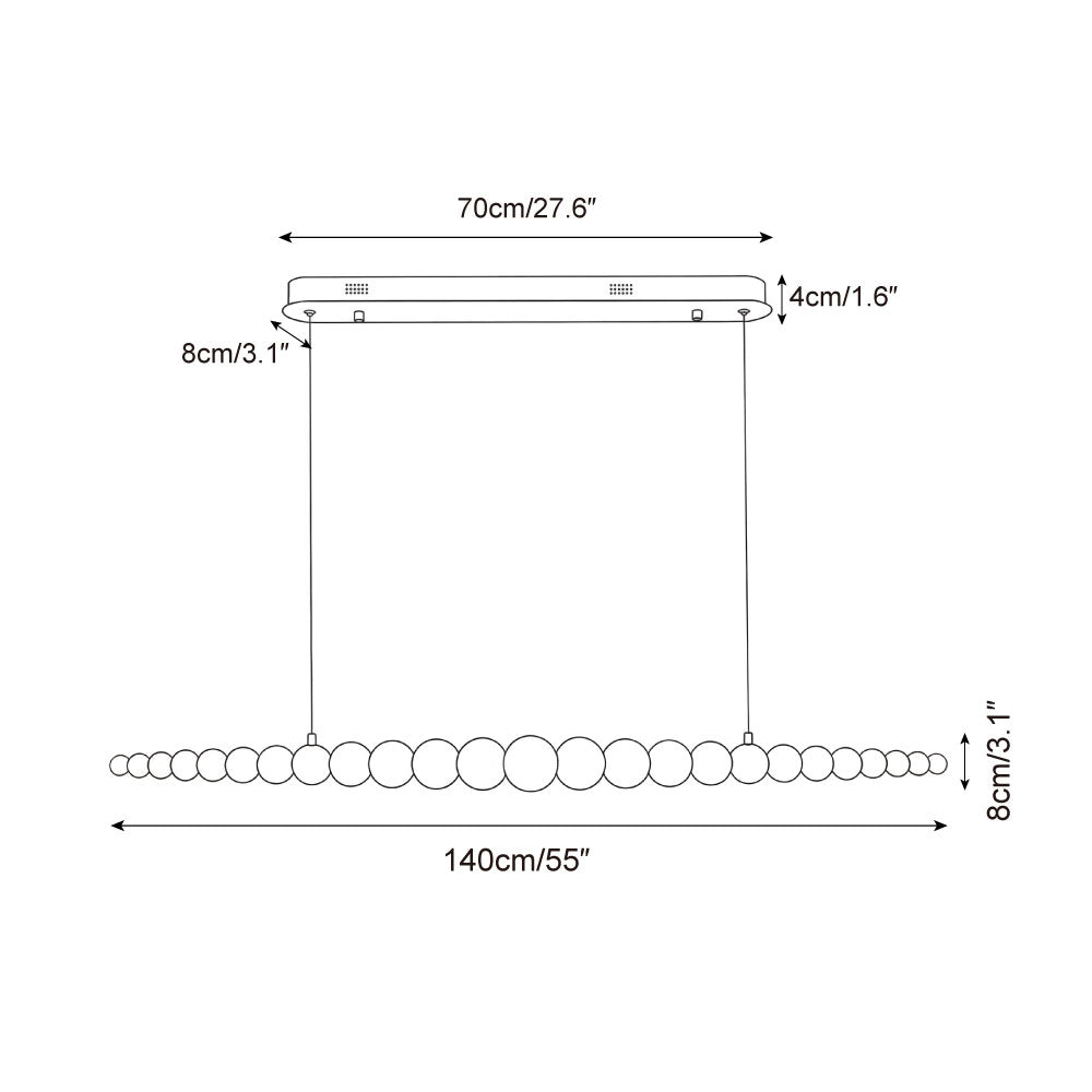 Hangende LED-armatuur 46 inch Metaal Hout Acryl Bolhanglamp 3000K Eigentijdse plafondlamp voor kookeiland eettafel | Thomler