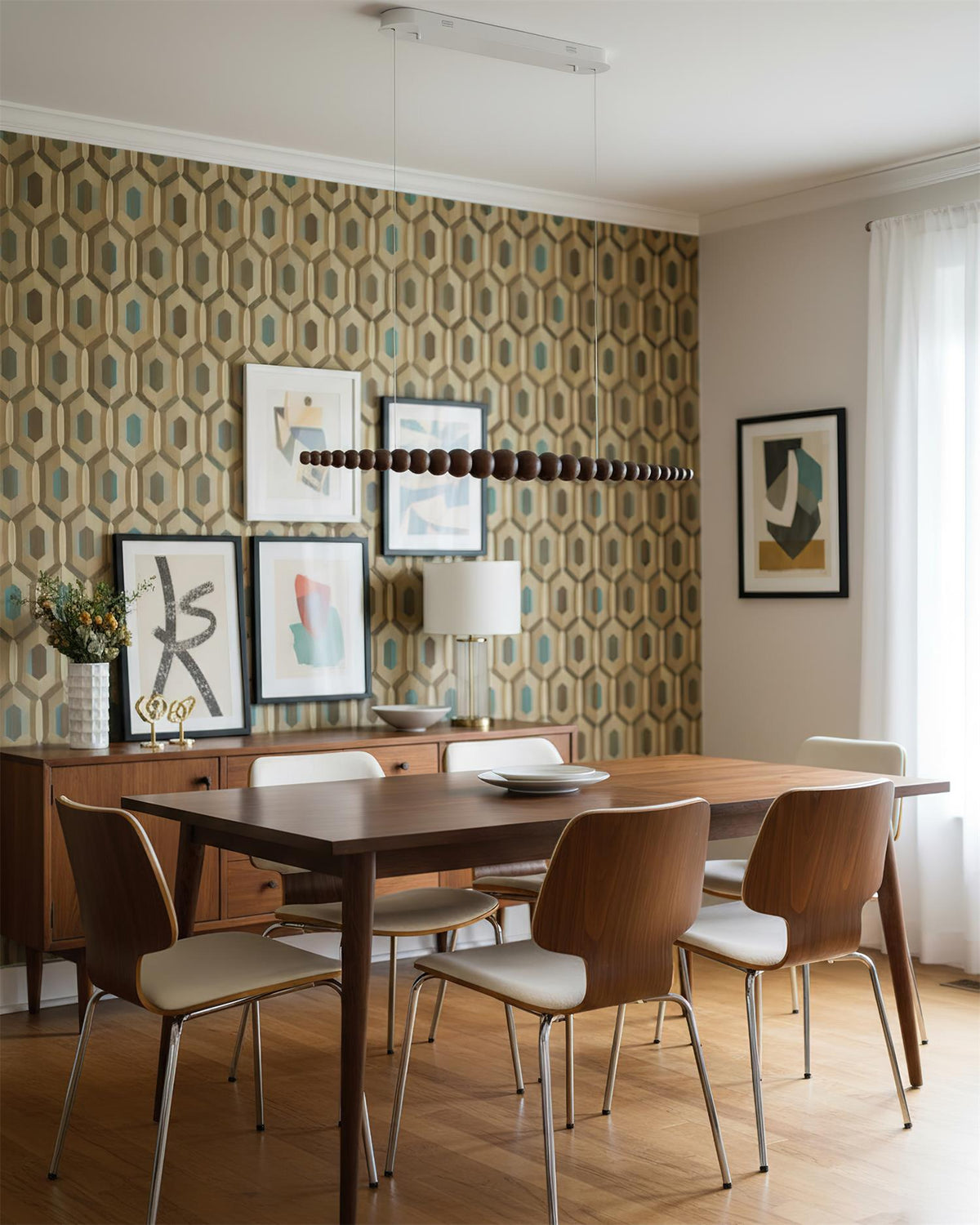 Hangende LED-armatuur 46 inch Metaal Hout Acryl Bolhanglamp 3000K Eigentijdse plafondlamp voor kookeiland eettafel | Thomler