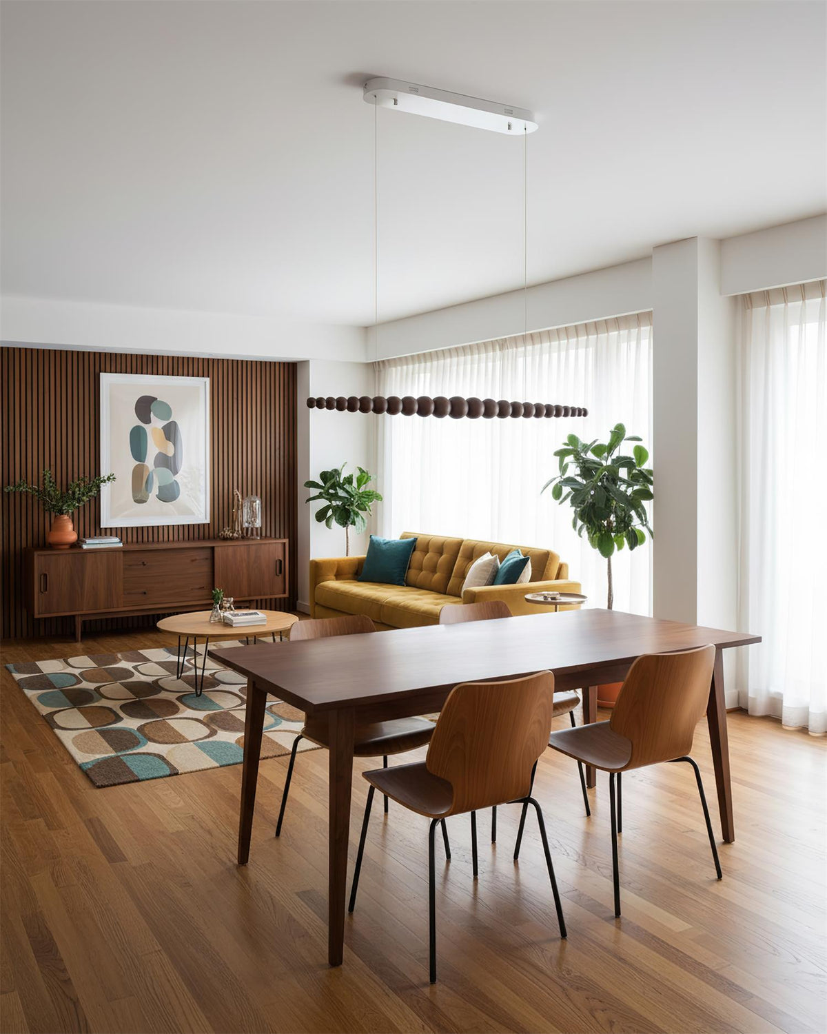 Hangende LED-armatuur 46 inch Metaal Hout Acryl Bolhanglamp 3000K Eigentijdse plafondlamp voor kookeiland eettafel | Thomler