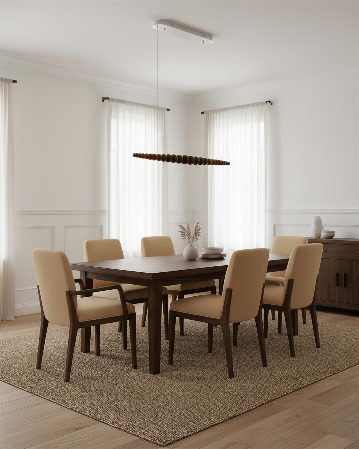 Hangende LED-armatuur 46 inch Metaal Hout Acryl Bolhanglamp 3000K Eigentijdse plafondlamp voor kookeiland eettafel | Thomler