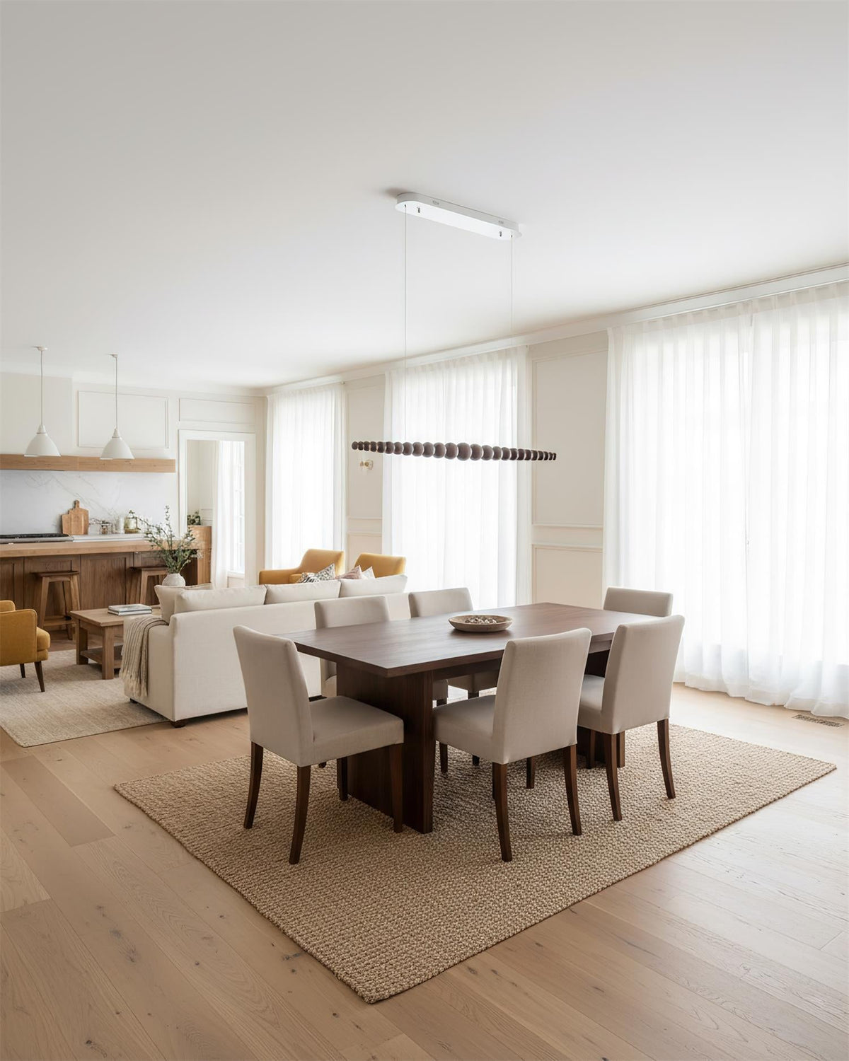 Hangende LED-armatuur 46 inch Metaal Hout Acryl Bolhanglamp 3000K Eigentijdse plafondlamp voor kookeiland eettafel | Thomler