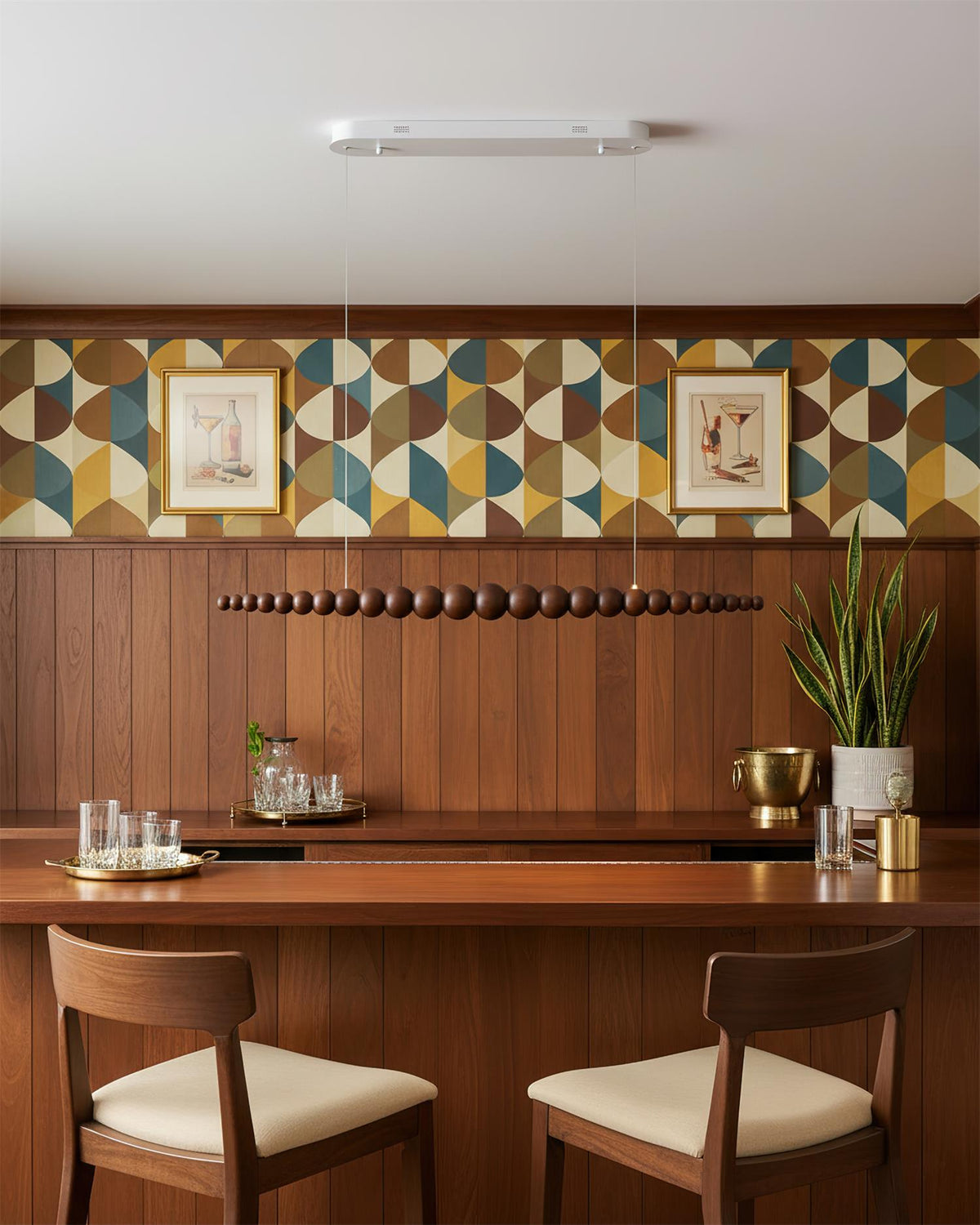 Hangende LED-armatuur 46 inch Metaal Hout Acryl Bolhanglamp 3000K Eigentijdse plafondlamp voor kookeiland eettafel | Thomler