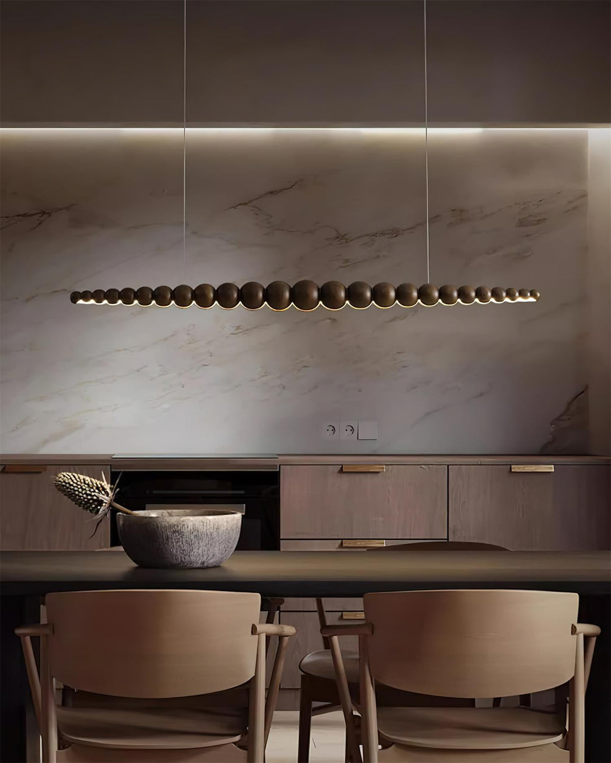 Hangende LED-armatuur 46 inch Metaal Hout Acryl Bolhanglamp 3000K Eigentijdse plafondlamp voor kookeiland eettafel | Thomler