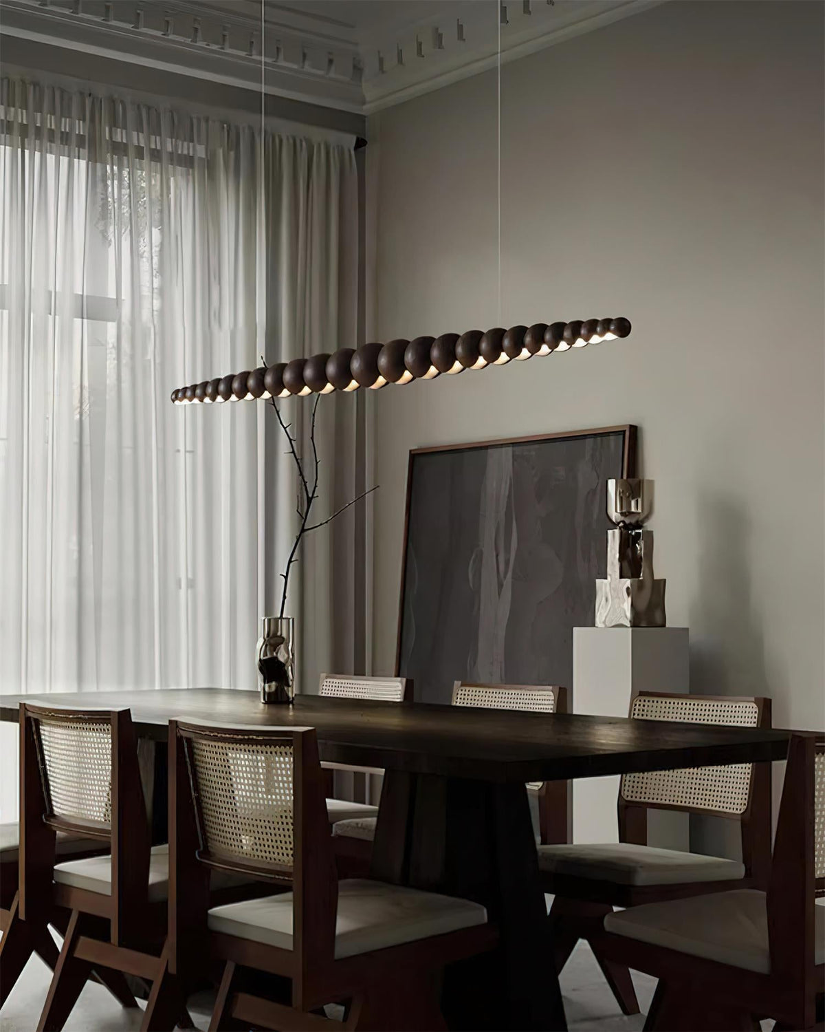 Hangende LED-armatuur 46 inch Metaal Hout Acryl Bolhanglamp 3000K Eigentijdse plafondlamp voor kookeiland eettafel | Thomler