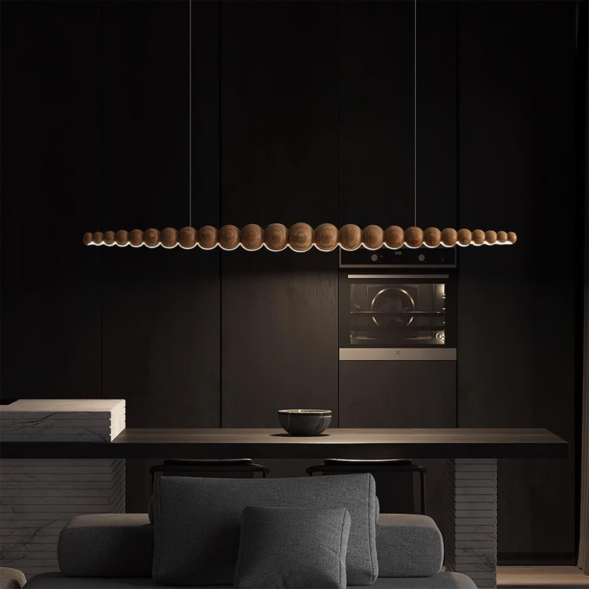 Hangende LED-armatuur 46 inch Metaal Hout Acryl Bolhanglamp 3000K Eigentijdse plafondlamp voor kookeiland eettafel | Thomler