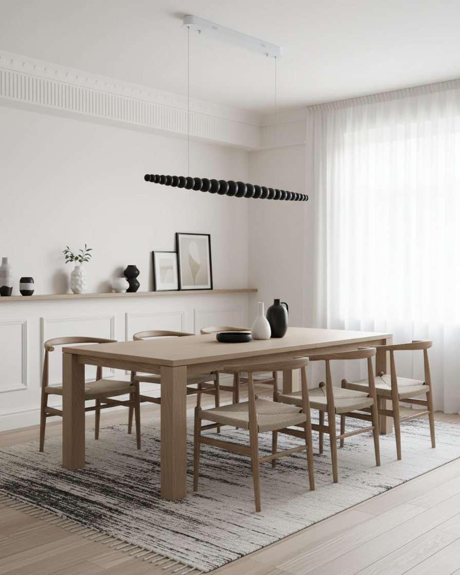 Hangende LED-armatuur 46 inch Metaal Hout Acryl Bolhanglamp 3000K Eigentijdse plafondlamp voor kookeiland eettafel | Thomler
