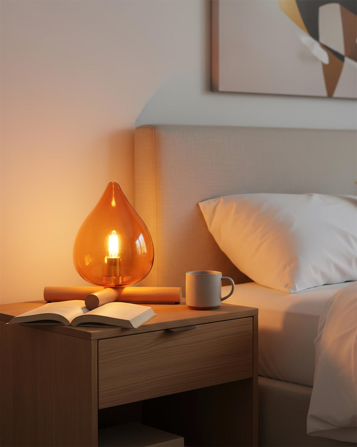 Handcrafted Orb Desk Lamp with Adjustable Color Settings – Wood & Glass Bedside Light for Cozy Home Office Reading Nook Nightstand – 12 Inch | Thomler
